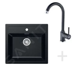 Franke Colonnes - Kit De Cuisine T25, évier En Tectonite SID 610, Noir + Robinet FP 9000, Onyx NEW 114.0366.029