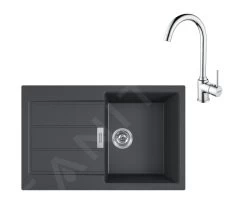 Franke Colonnes - Ensemble De Cuisine T104, évier En Tectonite S2D 611-78 Et Mitigeur FP 9000.031, Noir / Chrome 143.0675.726