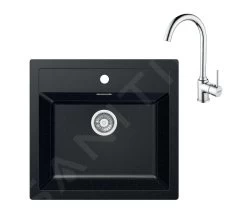 Franke Colonnes - Ensemble De Cuisine T102, évier En Tectonite SID 610 Et Mitigeur FP 9000.031, Noir / Chrome 143.0675.710