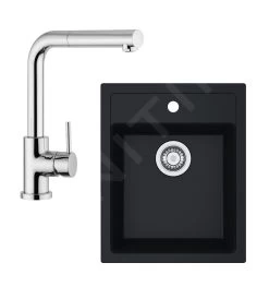 Franke Colonnes - Ensemble De Cuisine T51, évier En Tectonite SID 610-40 Et Mitigeur FN 0147.031, Noir / Chrome 114.0508.411