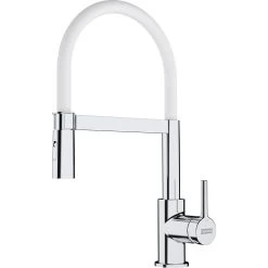 Franke Lina - Mitigeur D&apos;évier FC 6088.031 Avec Un Bras Flexible, Chrome / Blanc 115.0626.088