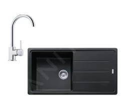 Franke Colonnes - Ensemble G134, évier En Fragranit BFG 611 Et Mitigeur FC 650.031, Noir Mat / Chrome 114.0675.662
