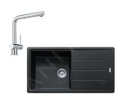 Franke Colonnes - Ensemble G135, évier En Fragranit BFG 611 Et Mitigeur Samoa, Noir Mat / Chrome 114.0675.663