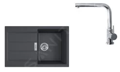 Franke Colonnes - Ensemble T82, évier En Tectonite S2D 611-78 Et Robinetterie FN 0147.031, Noir/chrome 143.0618.715