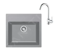 Franke Colonnes - Ensemble De Cuisine T102, évier En Tectonite SID 610 Et Mitigeur FP 9000.031, Gris / Chrome 143.0675.721