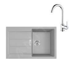 Franke Colonnes - Ensemble De Cuisine T104, évier En Tectonite S2D 611-78 Et Mitigeur FP 9000.031, Gris / Chrome 143.0675.727