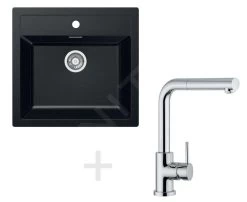 Franke Colonnes - Set De Cuisine T12,évier En Tectonite SID 610, Noir + Robinet FN 0147.031, Chrome 114.0264.293