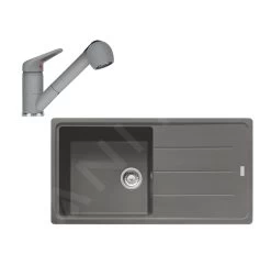 Franke Colonnes - Ensemble De Cuisine G138, évier En Fragranit BFG 611 Et Mitigeur FC 9547.424, Pierre Gris 114.0510.597
