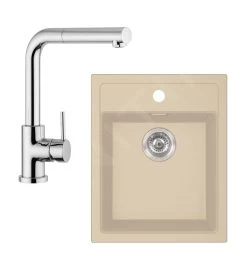 Franke Colonnes - Ensemble De Cuisine T51, évier En Tectonite SID 610-40 Et Mitigeur FN 0147.031, Beige / Chrome 143.0675.708