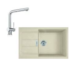 Franke Colonnes - Ensemble T87, évier En Tectonite S2D 611-78 XL Et Mitigeur Samoa, Beige / Chrome 143.0675.735