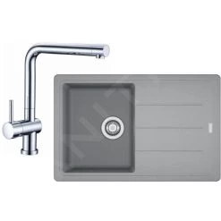 Franke Colonnes - Set De Cuisine G97, évier En Granit BFG 611-78, Pierre Gris + Robinet SAMOA, Chrome 114.0439.156