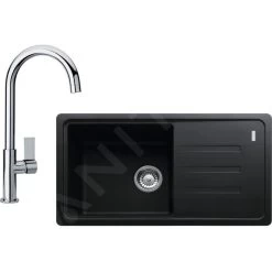 Franke Colonnes - Kit De Cuisine G119, évier En Fragranit BSG 611-78/39, Onyx + Robinet FP 0408.031, Chrome 114.0441.161