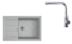 Franke Colonnes - Ensemble T88, évier En Tectonite S2D 611-78 XL Et Robinetterie FN 0147.031, Gris/chrome 143.0618.744