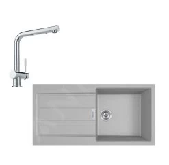 Franke Colonnes - Ensemble De Cuisine T76, évier En Tectonite S2d 611-100 Et Mitigeur Samoa, Gris / Chrome 143.0650.602