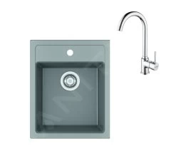 Franke Colonnes - Ensemble De Cuisine T100, évier En Tectonite SID 610-40 Et Mitigeur FP 9000.031, Gris / Chrome 143.0675.705