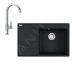 Franke Colonnes - Set G226, évier En Fragranit CNG 611-78 TL / 7 Et Mitigeur FP 0408.031, Noir Mat / Chrome 114.0650.823