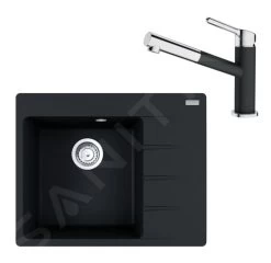 Franke Colonnes - Ensemble G215, évier En Fragranit CNG 611-62 TL / 2 Et Mitigeur FC 3055.901, Noir Mat / Chrome 114.0675.669