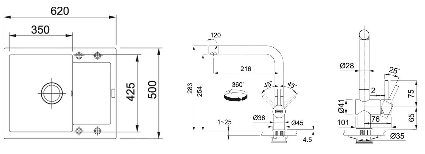 Franke Colonnes - Set De Cuisine G7, évier En Fragranit MRG 611-62, Onyx + Robinet Samoa, Chrome 114.0253.063 4 Franke Colonnes - Set De Cuisine G7, évier En Fragranit MRG 611-62, Onyx + Robinet Samoa, Chrome 114.0253.063 – Image 2