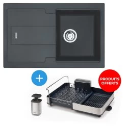 Franke BLG 611-78 Evier 78x50cm, En Fragranit + Égouttoir Extensible Avec Bonde Et Pompe A Savon Liquide Offert D'une Valeur De 79,90€