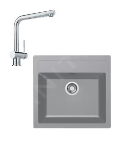 Franke Colonnes - Ensemble De Cuisine T13, évier En Tectonite SID 610 Et Mitigeur Samoa, Gris / Chrome 143.0650.597