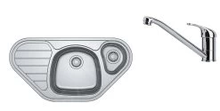 Franke Colonnes - Ensemble N80, évier D’angle Inox SKX 651 E Et Robinetterie FB 250.031, Inox/chrome 101.0618.835