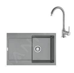 Franke Colonnes - Ensemble De Cuisine G168, évier En Fragranit Mrg 611 Et Mitigeur FP 9000.084, Pierre Gris 114.0587.980