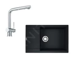 Franke Colonnes - Set G75, évier En Fragranit MRG 611-78 BB Et Mitigeur Samoa, Noir Mat / Chrome 114.0650.574