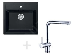 Franke Colonnes - Set De Cuisine T13, évier En Tectonite SID 610, Noir + Robinet Samoa, Chrome 114.0283.125