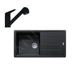 Franke Colonnes - Ensemble G138, évier En Fragranit BFG 611 Et Mitigeur FC 9547.901, Noir Mat 114.0675.664