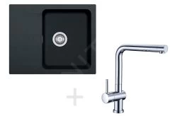 Franke Colonnes - Set De Cuisine T23, évier En Tectonite OID 611-62, Noir + Robinet Samoa, Chrome 114.0323.792