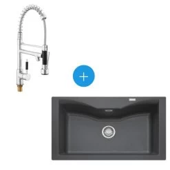 Franke ACG 610-86 Set Évier à Encastrer En Fragranit 86x50cm + Mitigeur D'évier à Bras Pivotant 2 Jets (ACG610-86G-BSD)