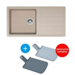 Franke Janus JND 611-100 Evier 97x50cm, Tectonite, Crème + Lot De 2 Planches à Découper Joseph Joseph Offert