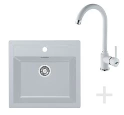 Franke Kit De Cuisine T25, Évier En Tectonite SID 610, Blanc + Mitigeur FP 9400, Blanc (114.0366.028)