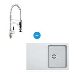 Franke Kit Evier à Encastrer Orion En Tectonite, 780mmx500mm, Blanc Artic + Mitigeur SAT Semi-Pro, 2 Jets (OID611-78B-BSD)