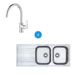 Franke Kit Evier Euroform EFN 621 à Encastrer, 1160×475 Mm, Acier Inoxydable + Mitigeur Bauloop, Col De Cygne (EFN621-Bauloop)