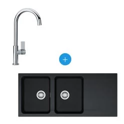 Franke Kit évier Orion OID 621, Double Bac, Carbone + Mitigeur Fox, Col De Cygne, Chrome (114.0276.028-FOX)