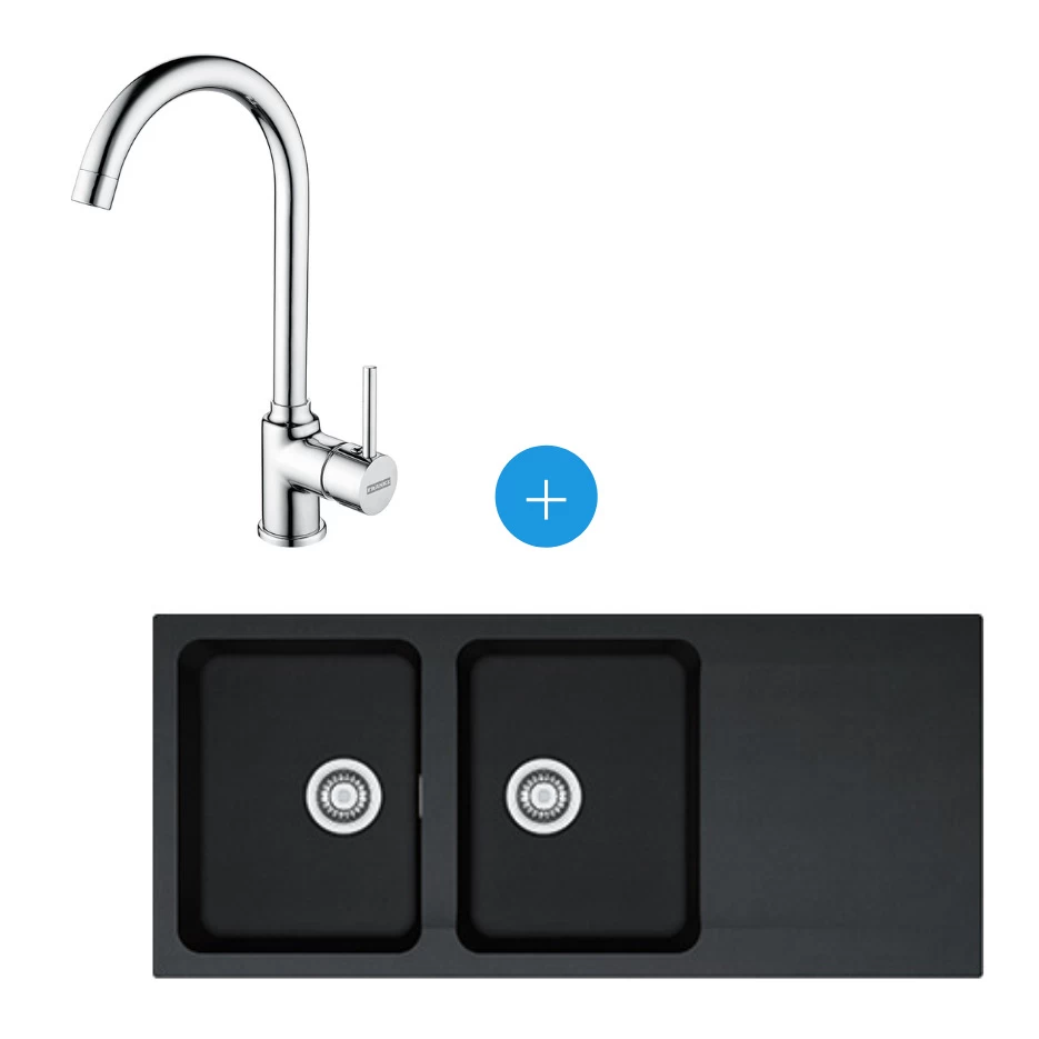 Franke Kit évier Orion OID 621, Double Bac, Carbone + Mitigeur Pola, Col De Cygne, Chrome (114.0276.028-POLA) 3 Franke Kit évier Orion OID 621, Double Bac, Carbone + Mitigeur Pola, Col De Cygne, Chrome (114.0276.028-POLA)