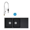 Franke Kit évier Orion OID 621 En Tectonite, Double Bac, Carbone + Mitigeur SAT Semi-Pro, 2 Jets