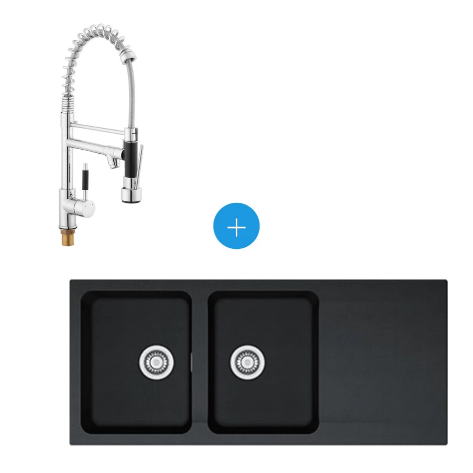 Franke Kit évier Orion OID 621 En Tectonite, Double Bac, Carbone + Mitigeur SAT Semi-Pro, 2 Jets 3 Franke Kit évier Orion OID 621 En Tectonite, Double Bac, Carbone + Mitigeur SAT Semi-Pro, 2 Jets