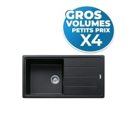 Franke Lot De 4 Basis BFG 611-97 Evier 97x50cm Avec égouttoir Réversible, Fragranit +, Onyx (BFG611-97ON-GVP04)