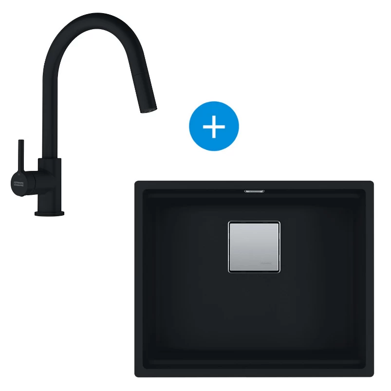 Franke Set Kubus Evier Sous Plan 56x46cm Fragranit+, Noir Mat + Mitigeur Col De Cygne, Noir Mat Avec Douchette Extractible 3 Franke Set Kubus Evier Sous Plan 56x46cm Fragranit+, Noir Mat + Mitigeur Col De Cygne, Noir Mat Avec Douchette Extractible