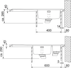 Franke Sinos - Inox évier SNX 211/611 /2, 780x510 Mm, Gauche + Siphon (127.0286.279) -Franke sinos inox evier snx 211611 2 780x510 mm gauche siphon 1270286279 2
